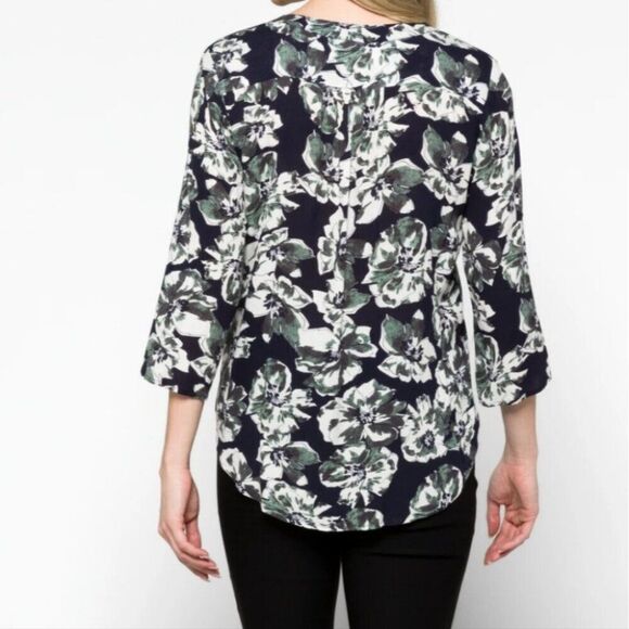 Split V Neck Rayon Blouse Small Blue Floral Stitch Fix Exclusive - Picture 4 of 6